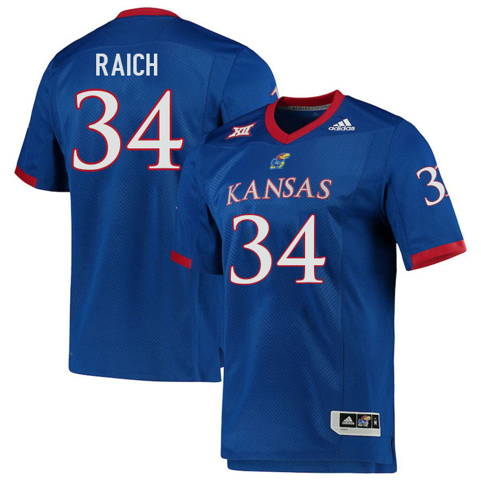 Men #34 Alex Raich Kansas Jayhawks College Football Jerseys Stitched Sale-Royal - Click Image to Close